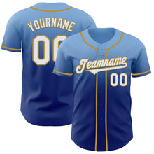 Charger l'image dans la galerie, Custom Light Blue White Royal-Old Gold Authentic Fade Fashion Baseball Jersey