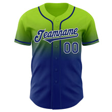 Charger l'image dans la galerie, Custom Neon Green Royal-White Authentic Fade Fashion Baseball Jersey
