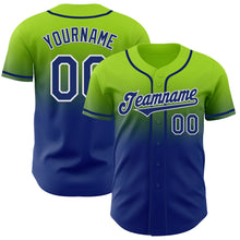 Charger l'image dans la galerie, Custom Neon Green Royal-White Authentic Fade Fashion Baseball Jersey