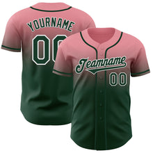 Charger l'image dans la galerie, Custom Medium Pink Green-White Authentic Fade Fashion Baseball Jersey