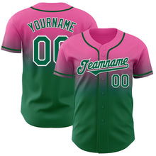 Charger l'image dans la galerie, Custom Pink Kelly Green-White Authentic Fade Fashion Baseball Jersey