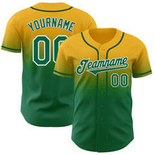 Charger l'image dans la galerie, Custom Gold Kelly Green-White Authentic Fade Fashion Baseball Jersey