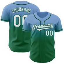 Charger l'image dans la galerie, Custom Light Blue White-Kelly Green Authentic Fade Fashion Baseball Jersey