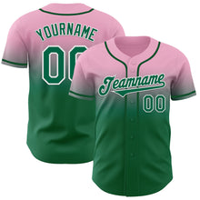 Charger l'image dans la galerie, Custom Light Pink Kelly Green-White Authentic Fade Fashion Baseball Jersey