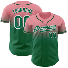 Charger l'image dans la galerie, Custom Medium Pink Kelly Green-White Authentic Fade Fashion Baseball Jersey