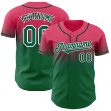 Charger l'image dans la galerie, Custom Neon Pink Kelly Green-White Authentic Fade Fashion Baseball Jersey
