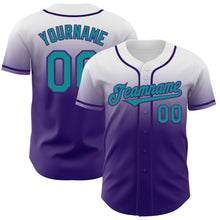 Charger l'image dans la galerie, Custom White Teal-Purple Authentic Fade Fashion Baseball Jersey