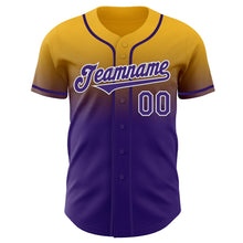 Charger l'image dans la galerie, Custom Gold Purple-White Authentic Fade Fashion Baseball Jersey
