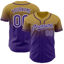 Laden Sie das Bild in den Galerie-Viewer, Custom Old Gold Purple-White Authentic Fade Fashion Baseball Jersey