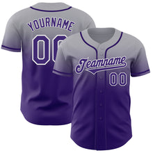 Charger l'image dans la galerie, Custom Gray Purple-White Authentic Fade Fashion Baseball Jersey