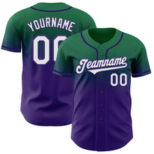 Загрузить изображение в средство просмотра галереи, Custom Kelly Green White-Purple Authentic Fade Fashion Baseball Jersey