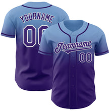Laden Sie das Bild in den Galerie-Viewer, Custom Light Blue Purple-White Authentic Fade Fashion Baseball Jersey