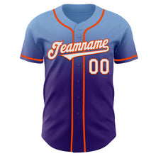 Laden Sie das Bild in den Galerie-Viewer, Custom Light Blue White Purple-Orange Authentic Fade Fashion Baseball Jersey