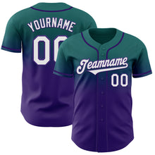 Laden Sie das Bild in den Galerie-Viewer, Custom Teal White-Purple Authentic Fade Fashion Baseball Jersey