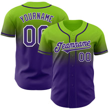 Загрузить изображение в средство просмотра галереи, Custom Neon Green Purple-White Authentic Fade Fashion Baseball Jersey