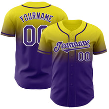 Загрузить изображение в средство просмотра галереи, Custom Light Yellow Purple-White Authentic Fade Fashion Baseball Jersey