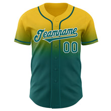 Charger l'image dans la galerie, Custom Yellow Teal-White Authentic Fade Fashion Baseball Jersey