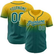 Charger l'image dans la galerie, Custom Yellow Teal-White Authentic Fade Fashion Baseball Jersey