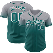 Charger l'image dans la galerie, Custom Gray Teal-White Authentic Fade Fashion Baseball Jersey