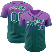 Laden Sie das Bild in den Galerie-Viewer, Custom Medium Purple Teal-White Authentic Fade Fashion Baseball Jersey