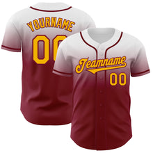 Charger l'image dans la galerie, Custom White Gold-Crimson Authentic Fade Fashion Baseball Jersey