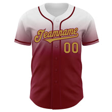 Charger l'image dans la galerie, Custom White Old Gold-Crimson Authentic Fade Fashion Baseball Jersey