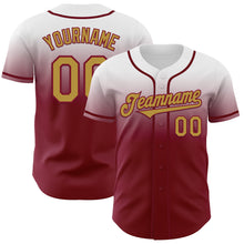 Charger l'image dans la galerie, Custom White Old Gold-Crimson Authentic Fade Fashion Baseball Jersey