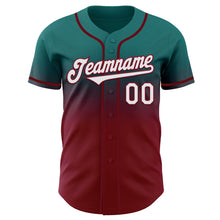 Charger l'image dans la galerie, Custom Teal White-Crimson Authentic Fade Fashion Baseball Jersey
