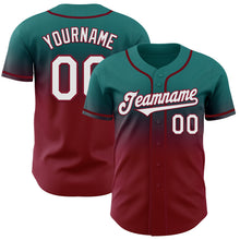 Charger l'image dans la galerie, Custom Teal White-Crimson Authentic Fade Fashion Baseball Jersey