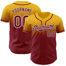 Charger l'image dans la galerie, Custom Gold Crimson-White Authentic Fade Fashion Baseball Jersey