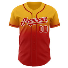 Charger l'image dans la galerie, Custom Gold Red-White Authentic Fade Fashion Baseball Jersey