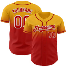 Charger l'image dans la galerie, Custom Gold Red-White Authentic Fade Fashion Baseball Jersey
