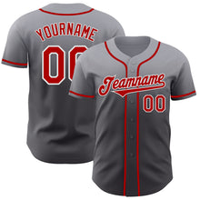 Laden Sie das Bild in den Galerie-Viewer, Custom Gray Red Steel Gray-White Authentic Fade Fashion Baseball Jersey