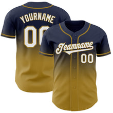 Загрузить изображение в средство просмотра галереи, Custom Navy White-Old Gold Authentic Fade Fashion Baseball Jersey