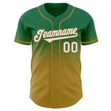 Charger l'image dans la galerie, Custom Kelly Green White-Old Gold Authentic Fade Fashion Baseball Jersey