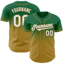 Charger l'image dans la galerie, Custom Kelly Green White-Old Gold Authentic Fade Fashion Baseball Jersey