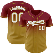 Charger l'image dans la galerie, Custom Crimson White-Old Gold Authentic Fade Fashion Baseball Jersey