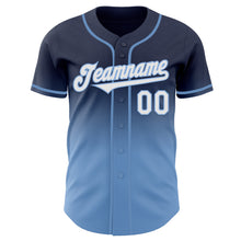 Laden Sie das Bild in den Galerie-Viewer, Custom Navy White-Light Blue Authentic Fade Fashion Baseball Jersey