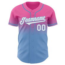 Laden Sie das Bild in den Galerie-Viewer, Custom Pink White-Light Blue Authentic Fade Fashion Baseball Jersey