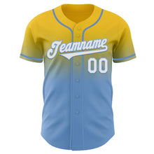 Laden Sie das Bild in den Galerie-Viewer, Custom Yellow White-Light Blue Authentic Fade Fashion Baseball Jersey
