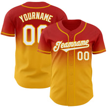 Загрузить изображение в средство просмотра галереи, Custom Red White-Gold Authentic Fade Fashion Baseball Jersey