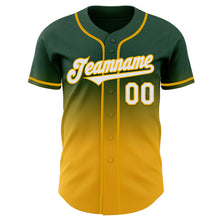 Laden Sie das Bild in den Galerie-Viewer, Custom Green White-Gold Authentic Fade Fashion Baseball Jersey