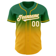Laden Sie das Bild in den Galerie-Viewer, Custom Kelly Green White-Gold Authentic Fade Fashion Baseball Jersey