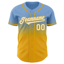 Charger l'image dans la galerie, Custom Light Blue White-Gold Authentic Fade Fashion Baseball Jersey