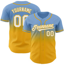 Charger l'image dans la galerie, Custom Light Blue White-Gold Authentic Fade Fashion Baseball Jersey