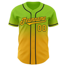 Charger l'image dans la galerie, Custom Neon Green Gold-Black Authentic Fade Fashion Baseball Jersey