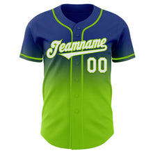 Laden Sie das Bild in den Galerie-Viewer, Custom Royal White-Neon Green Authentic Fade Fashion Baseball Jersey