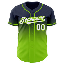 Laden Sie das Bild in den Galerie-Viewer, Custom Navy White-Neon Green Authentic Fade Fashion Baseball Jersey