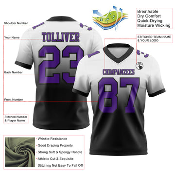 Custom White Purple-Black Authentic Fade Fashion Football Jersey