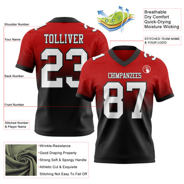 Custom Red White-Black Authentic Fade Fashion Football Jersey
